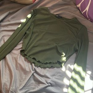 SHEIN olive green long sleeve crop top